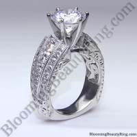 Artisan Etched Trinity Diamond Shank Engagement Ring