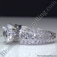 Artisan Etched Trinity Diamond Shank Engagement Ring 4