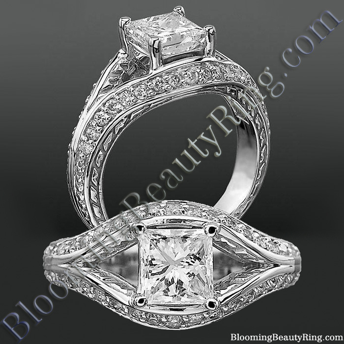 Diamond Paved Artistically Designed Split Shank Engagement Ring - bbrnw44012