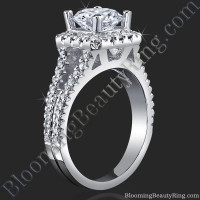 Round Diamond Square Halo Split Engagement Ring
