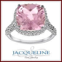 18k White Gold Kunzite and Diamond Double Halo Ring