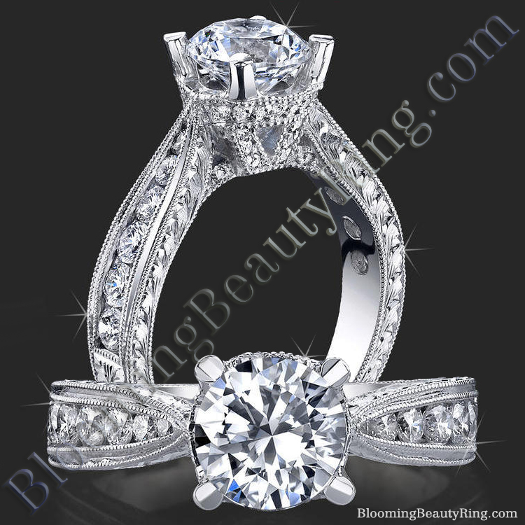 .70 ctw. Engraved Diamond Engagement Ring with Millegrain Detailing Setting