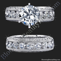 410-ctw-round-diamond-engraved-6-prong-engagement ring set - bbr389set
