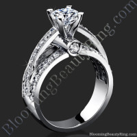 Emerging Pave Center Band with Connecting Round Bar Diamond Engagement Ring