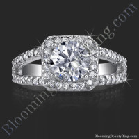Square Halo Split Shank 62 Diamond Micro Pave Set Ring - bbr423