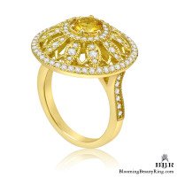 Brilliant Yellow Sapphire and Diamond Sunflower Motif Gemstone Ring