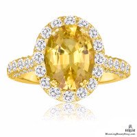 Very Fine Oval Cut Yellow Sapphire and Diamond Engagement Ring
