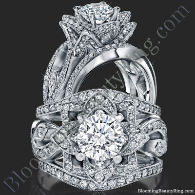The Large Lotus Swan Double Band Flower Ring Set