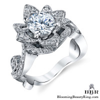 The Lotus Swan 1.48 ct. diamond engagement flower ring on a white background - bbr626