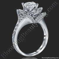 The Small Crimson Rose Flower Diamond Engagement Ring