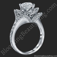 The Small Crimson Rose engagement ring of this set, standing up