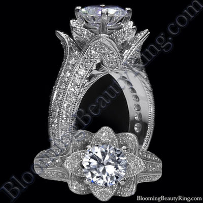 1.37 ctw. Small Hand Engraved Blooming Beauty Engagement Ring