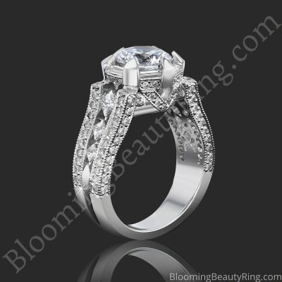The Queens Crown Low Profile Vintage Inspired Round Engagement Ring – bbr272e standing up