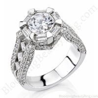 The queens crown low profile vintage inspired round engagement ring on a white background - bbr272e