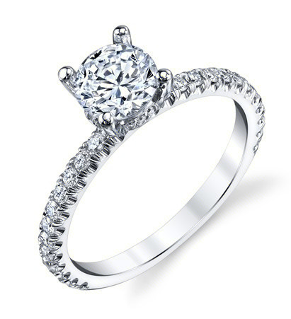 Slim four-prong French pavé diamond engagement ring setting, bbr647e Slim four-prong French pavé diamond engagement ring setting, bbr647e
