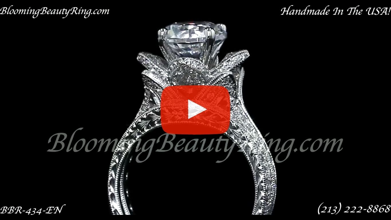 2.08 ctw. Large Hand Engraved Blooming Beauty Wedding Ring Set – bbr434en-set standing up video
