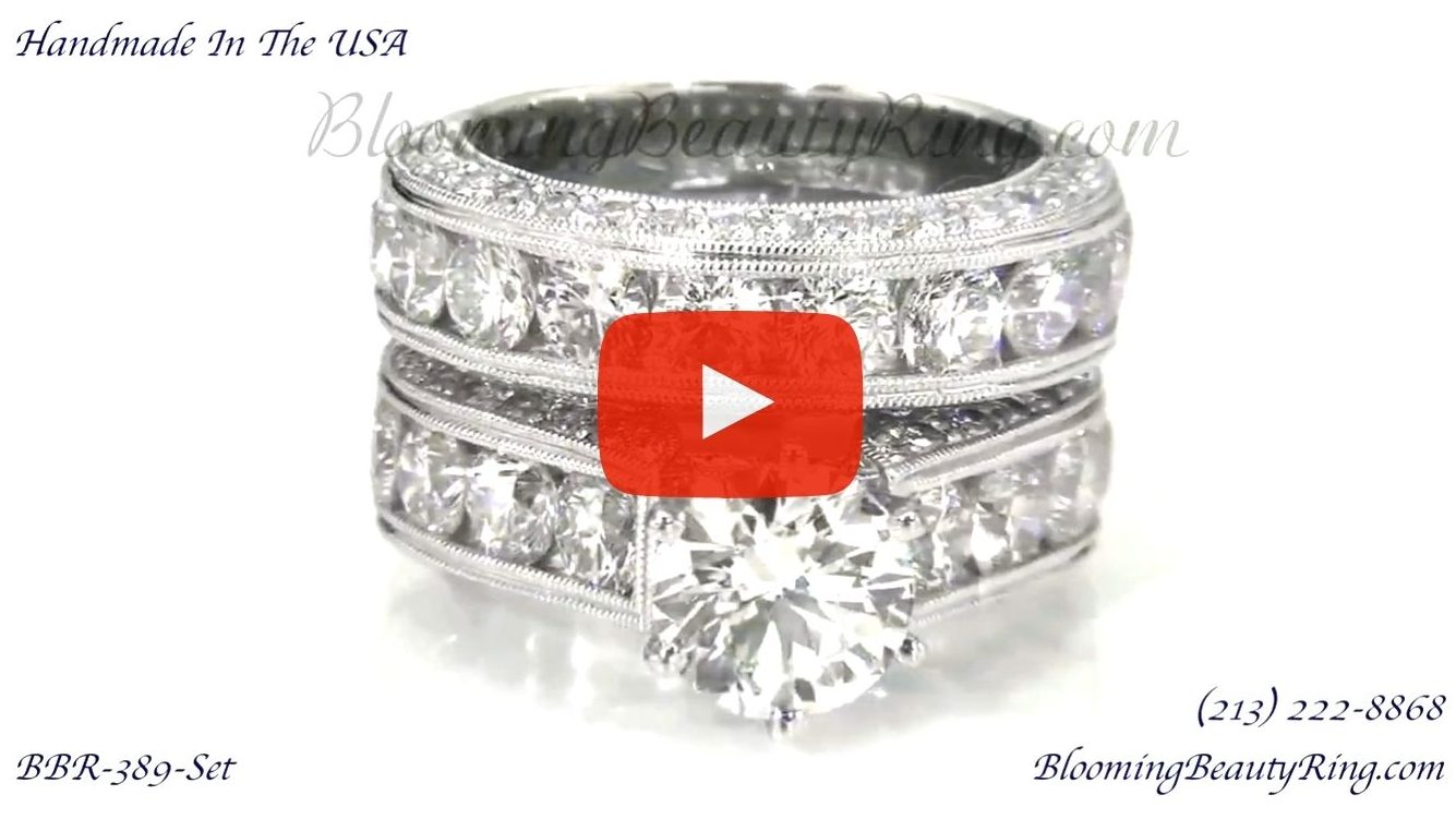 Spectacular 4.20 ctw. Top Quality Round Diamond Engagement Ring Set – bbr389set laying down video