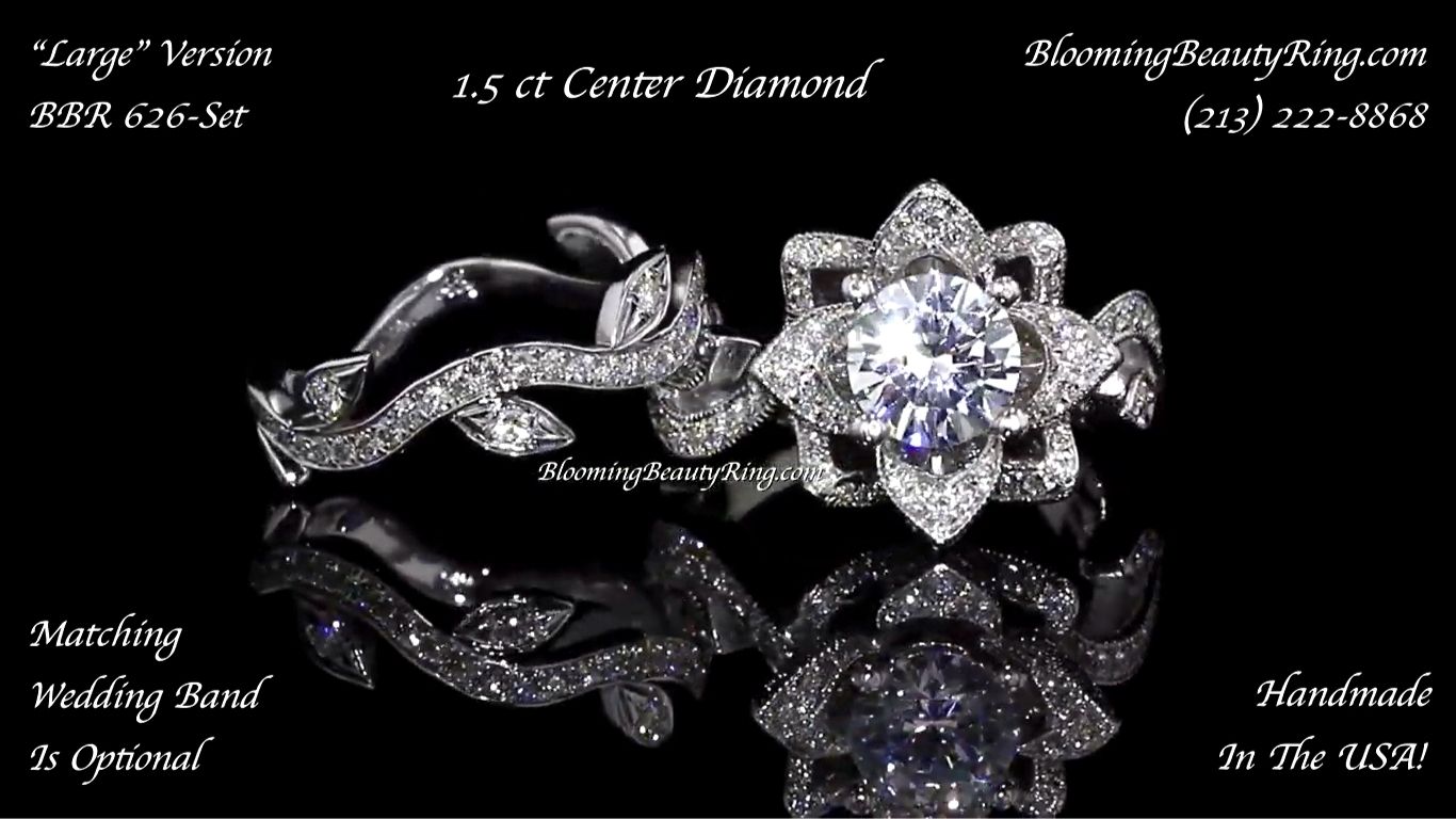 The Large Lotus Leafy 1.98 ctw. Diamond Engagement Flower Ring Set – bbr626set image link