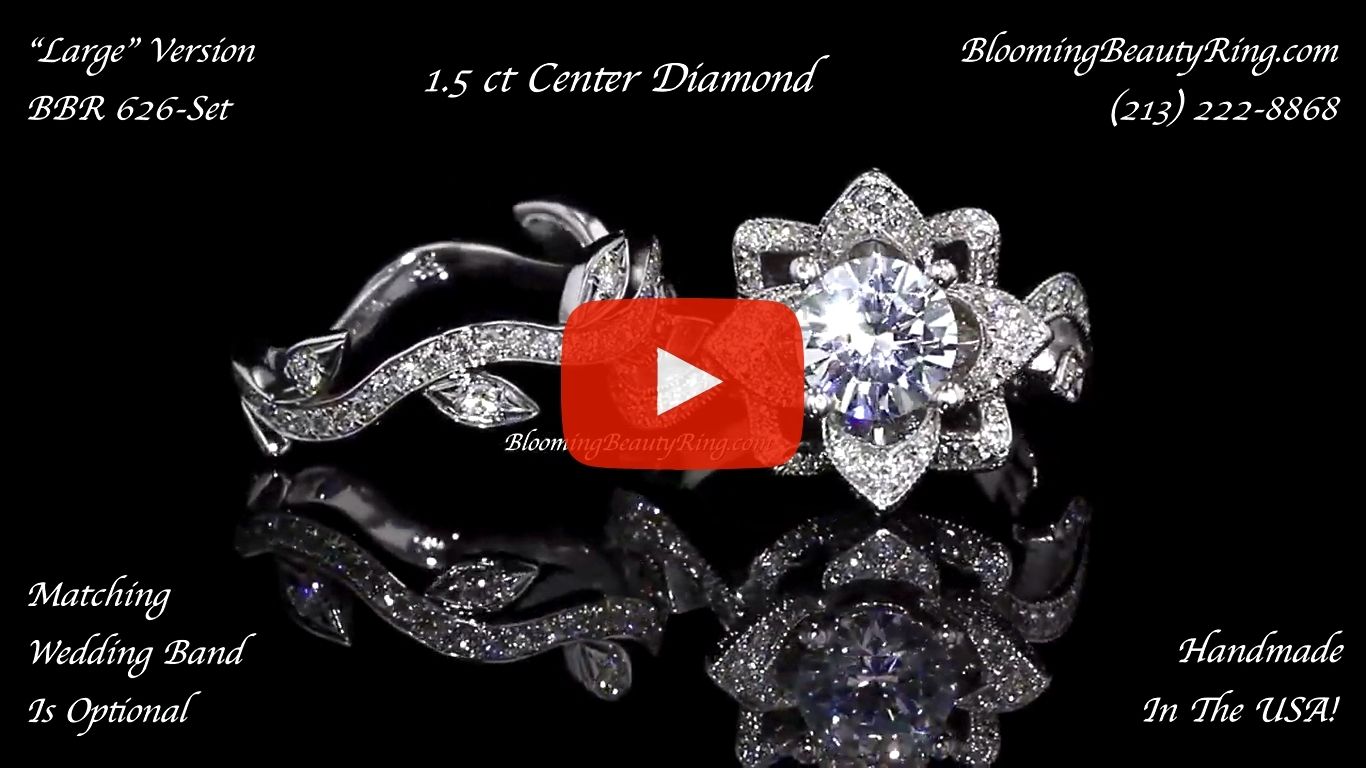 The Large Lotus Leafy 1.50 ctw. Diamond Engagement Flower Ring Set – bbr626set laying down video