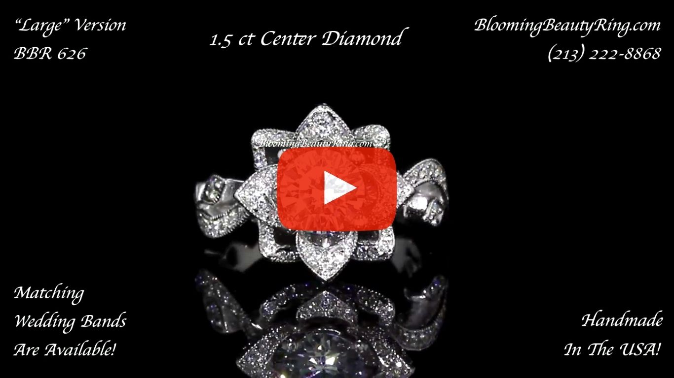 The Large Lotus Swan 1.48 ct. Diamond Engagement Flower Ring – bbr626 laying down video