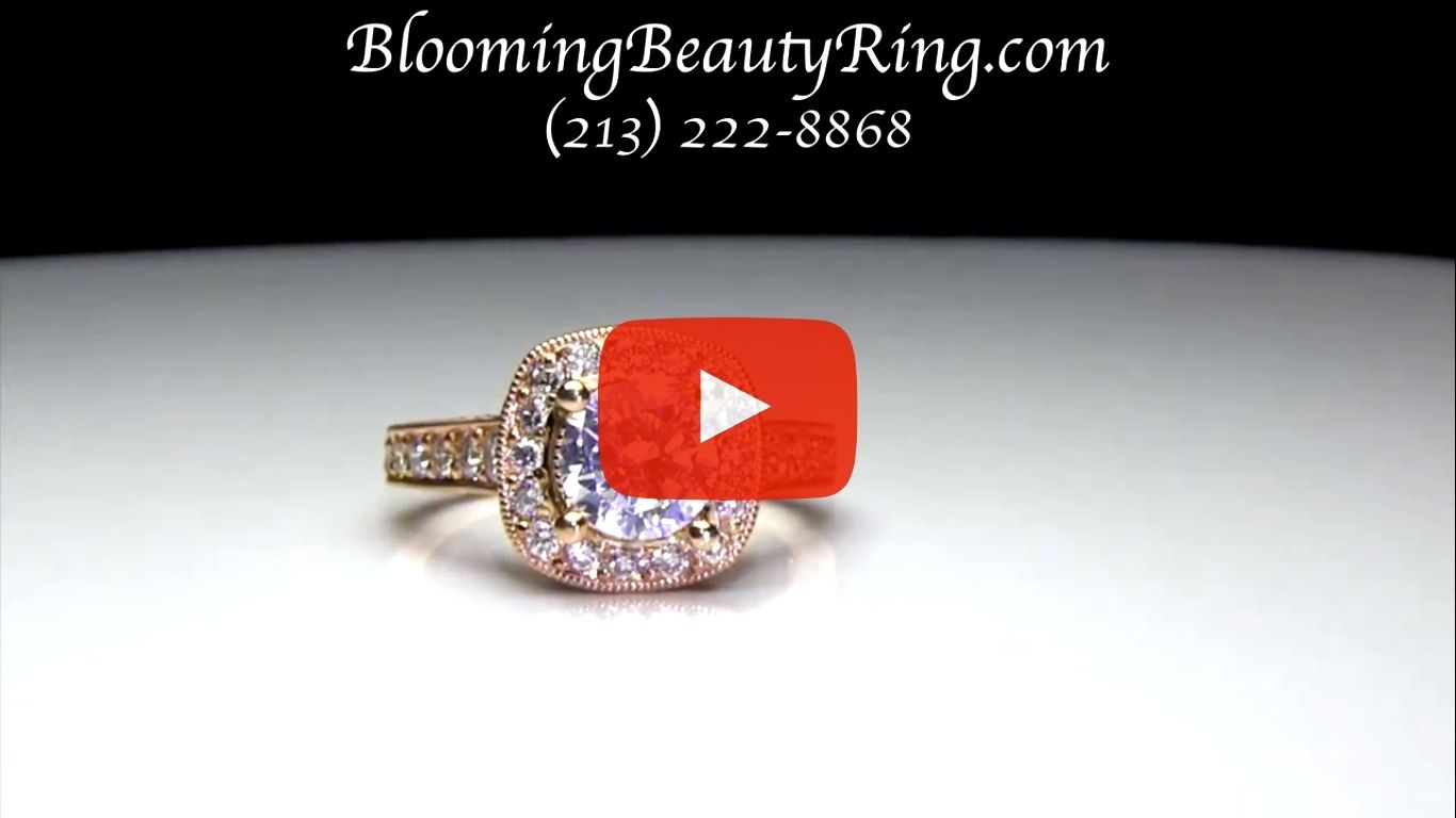 Two Toned White and Rose Gold Diamond Halo Engagement Ring – bbr372-rose laying down video