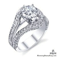 Swirling bypass engagement ring with loops of milgrain pave wrapping the round center - nrd530