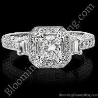 Octagonal Pave Styled 8 Pronged Halo Diamond Engagement Ring 