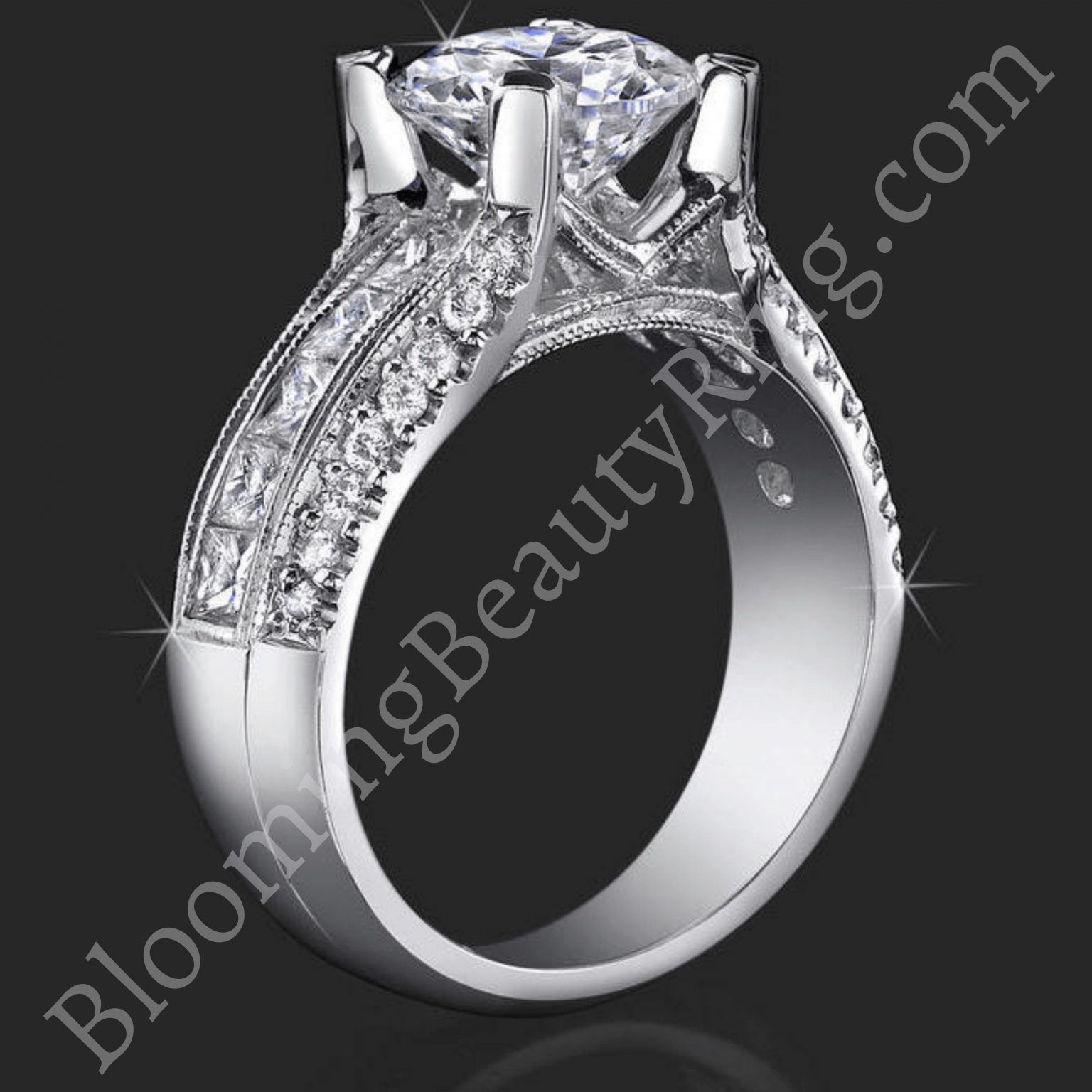 1.00 ctw. Princess Channel and Round Pave Set Diamond Engagement Ring - bbr161
