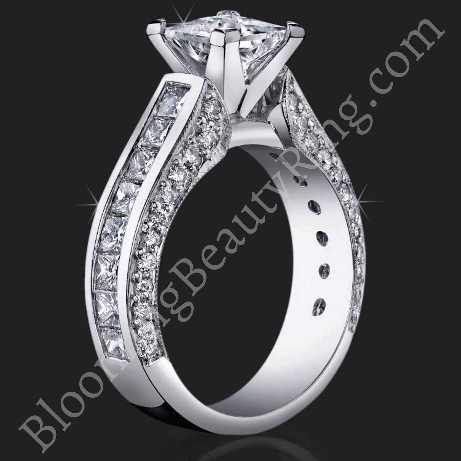 1.75 ctw. Channel Set Princess Micro Pave Round Engagement Ring - bbr411