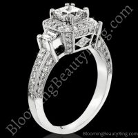 Octagonal Pave Styled 8 Pronged Halo Diamond Engagement Ring bbr356 STANDING UP