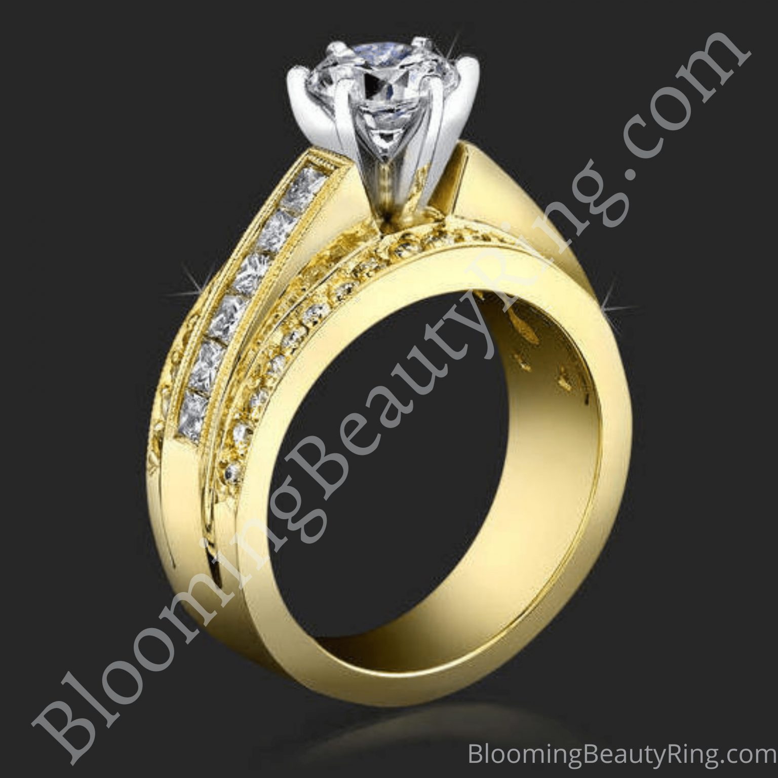 3 Band Round Pave and Channel Set Princess Diamond Engagement Ring - bbr4356