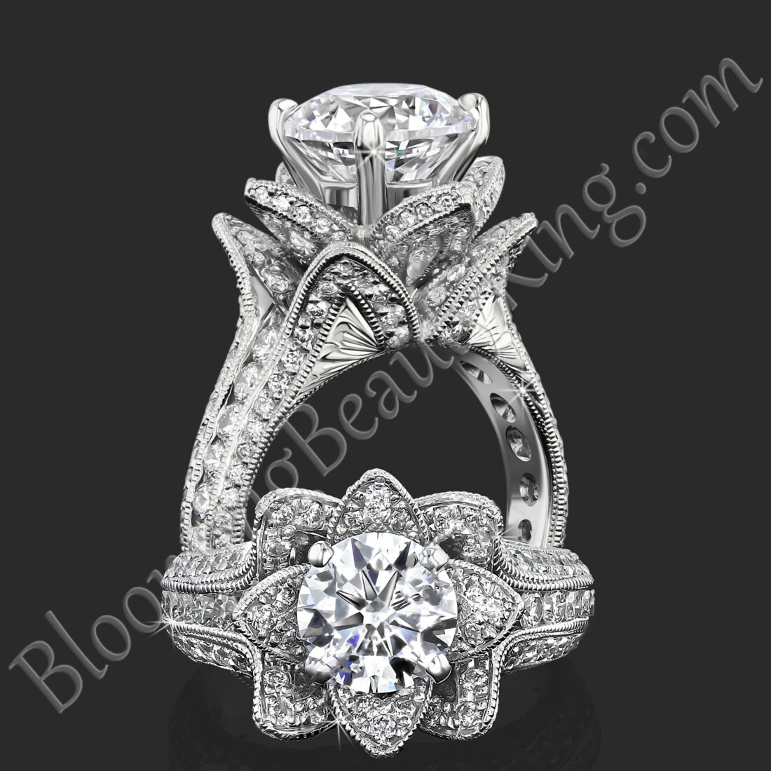 1.78 ctw. Large Hand Engraved Blooming Beauty Ring – bbr434en