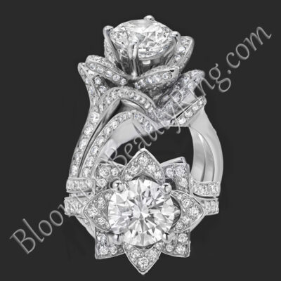 The Large Crimson Rose Flower Diamond Engagement Ring