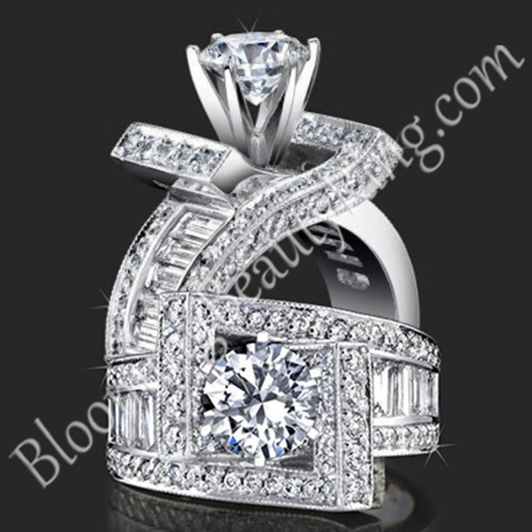 185-ctw-double-seven-round-and-baguette-engagement-ring-bbr4549 The double crossover ribbon ring from two angles, baguettes and rounds wrapping in opposite directions - bbr4549