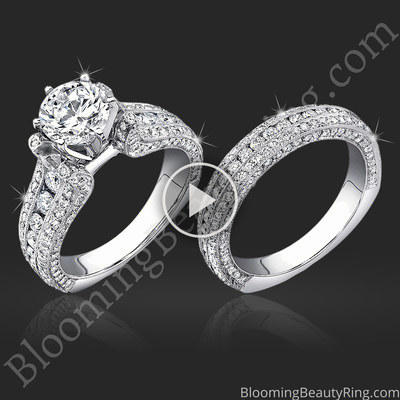 2.55 ctw. 5 Sided 10 Column Engagement Ring Set – bbr455 set laying down video