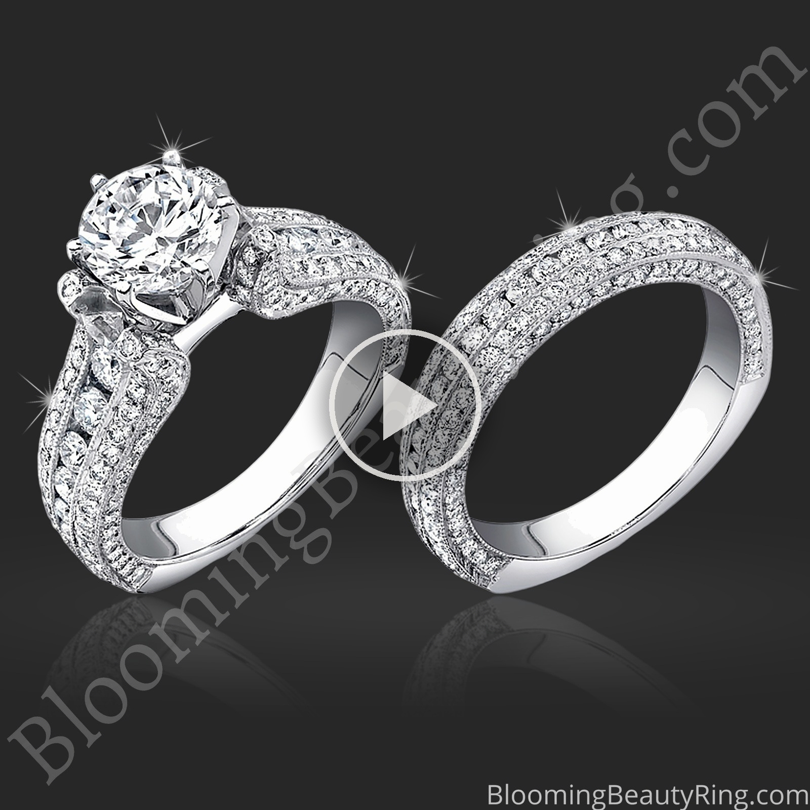 2.55 ctw. 5 Sided 10 Column Engagement Ring Set – bbr455 set laying down video
