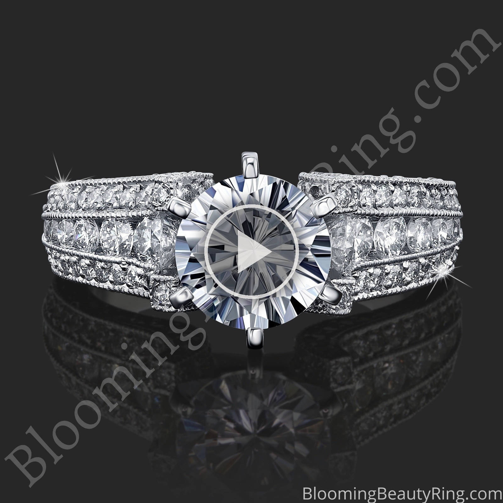 5 Sided 10 Column Engagement Ring – Unlike Anything You Have Ever Seen – with Hundreds Of Diamonds – bbr455 laying down video