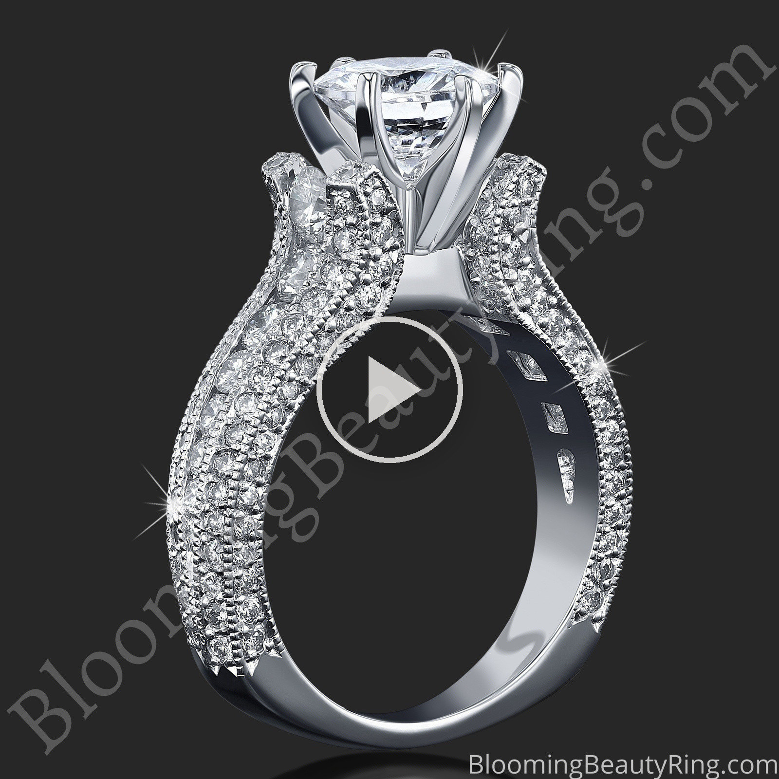 5 Sided 10 Column Engagement Ring – Unlike Anything You Have Ever Seen – with Hundreds Of Diamonds – bbr455 standing up video