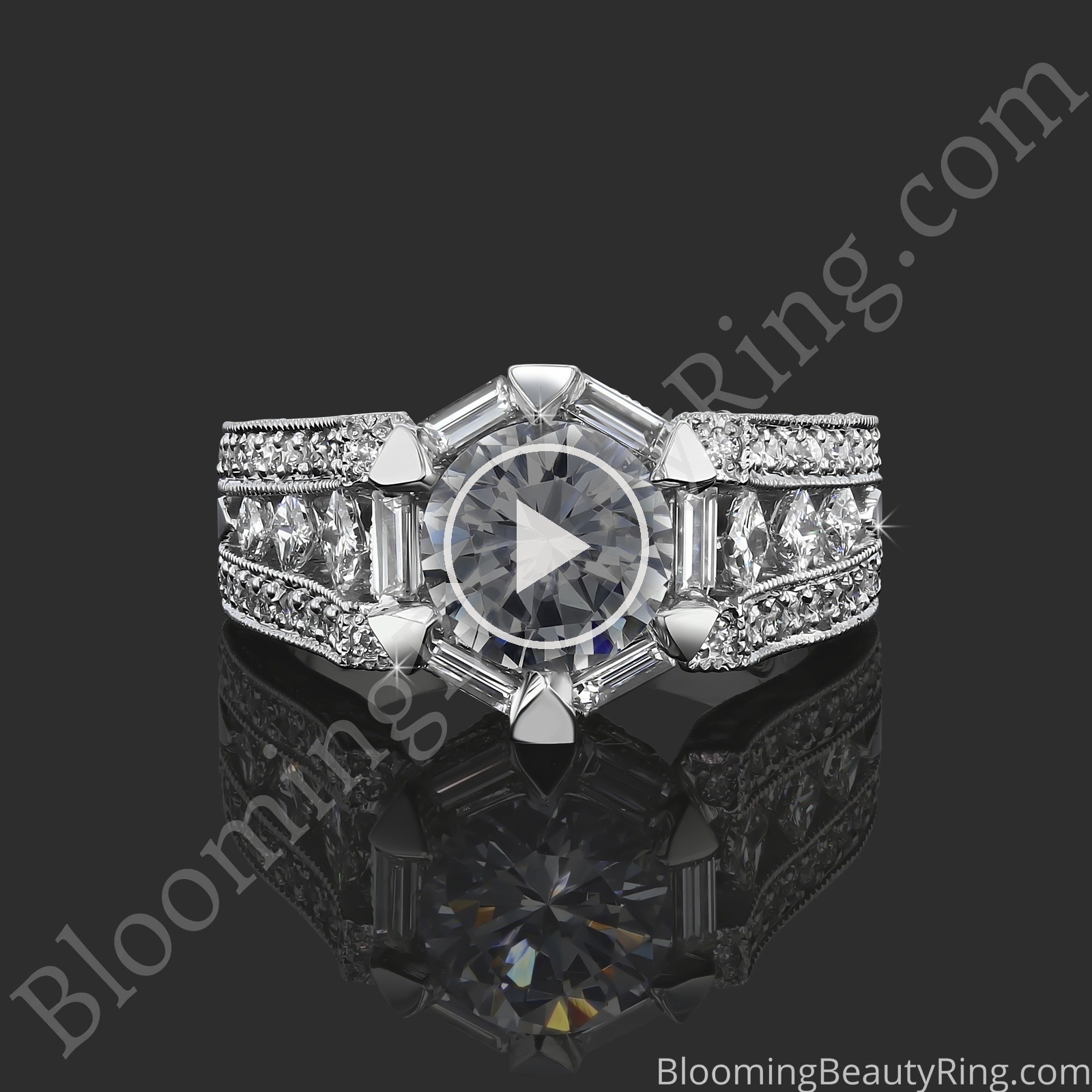 The Queens Crown Low Profile Vintage Inspired Round Engagement Ring – bbr272e laying down video
