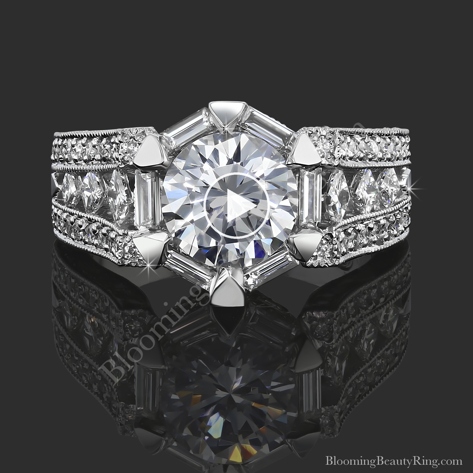 The Queens Crown Low Profile Vintage Inspired Round Engagement Ring – bbr272e laying down video