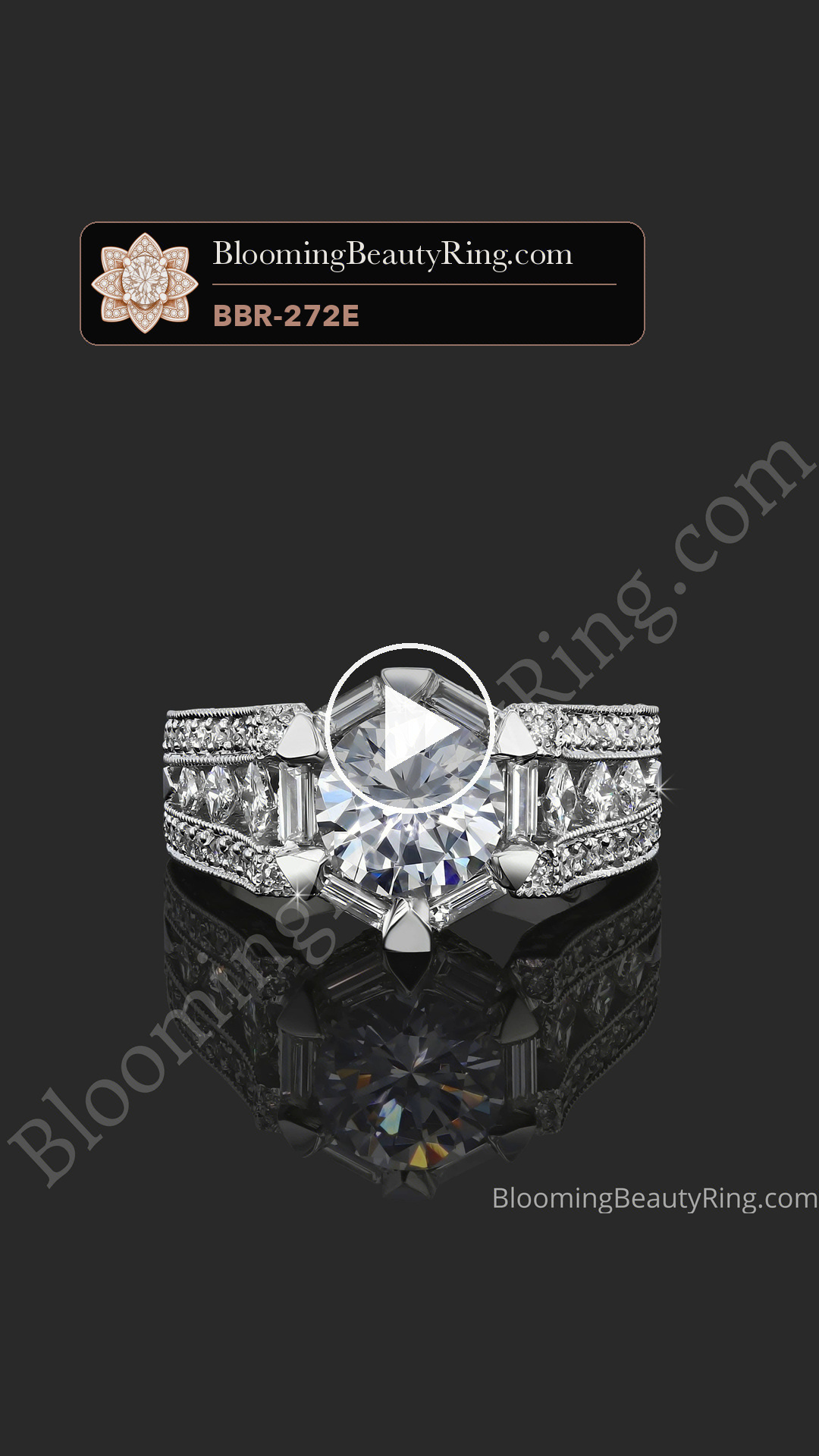 The Queens Crown Low Profile Vintage Inspired Round Engagement Ring – bbr272e laying down video