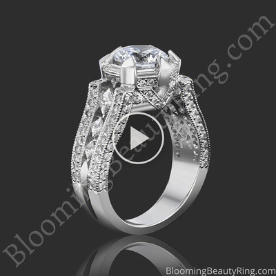 The Queens Crown low profile vintage inspired round diamond engagement ring BBR-272E standing video