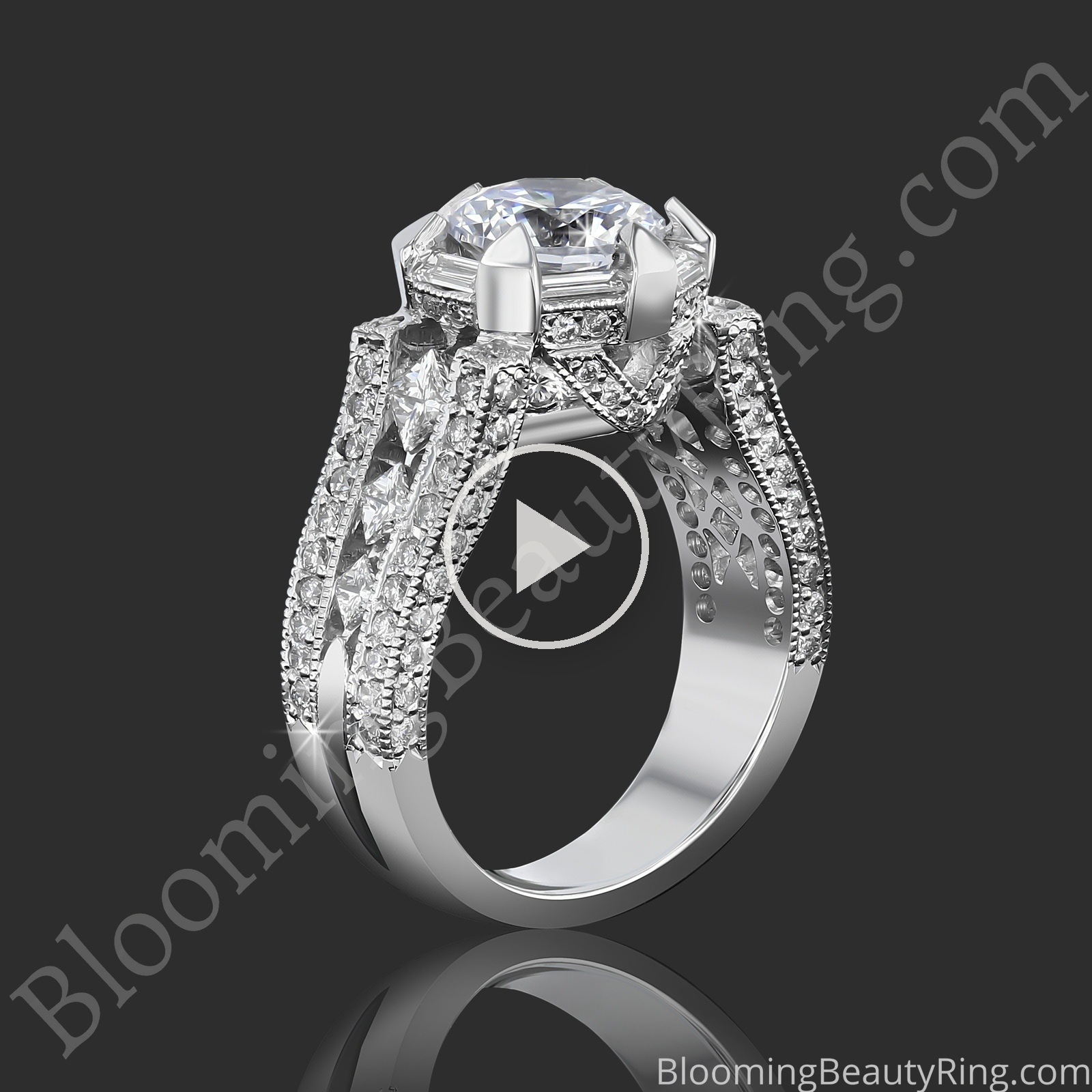The Queens Crown Low Profile Vintage Inspired Round Engagement Ring – bbr272e standing up video