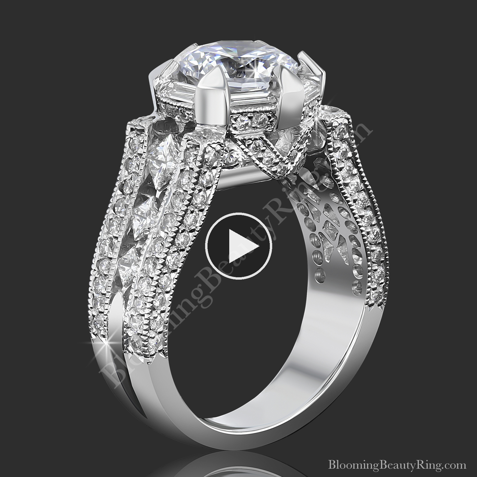 The Queens Crown Low Profile Vintage Inspired Round Engagement Ring – bbr272e standing up video