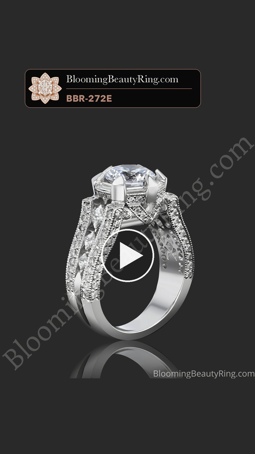 The Queens Crown Low Profile Vintage Inspired Round Engagement Ring – bbr272e standing up video