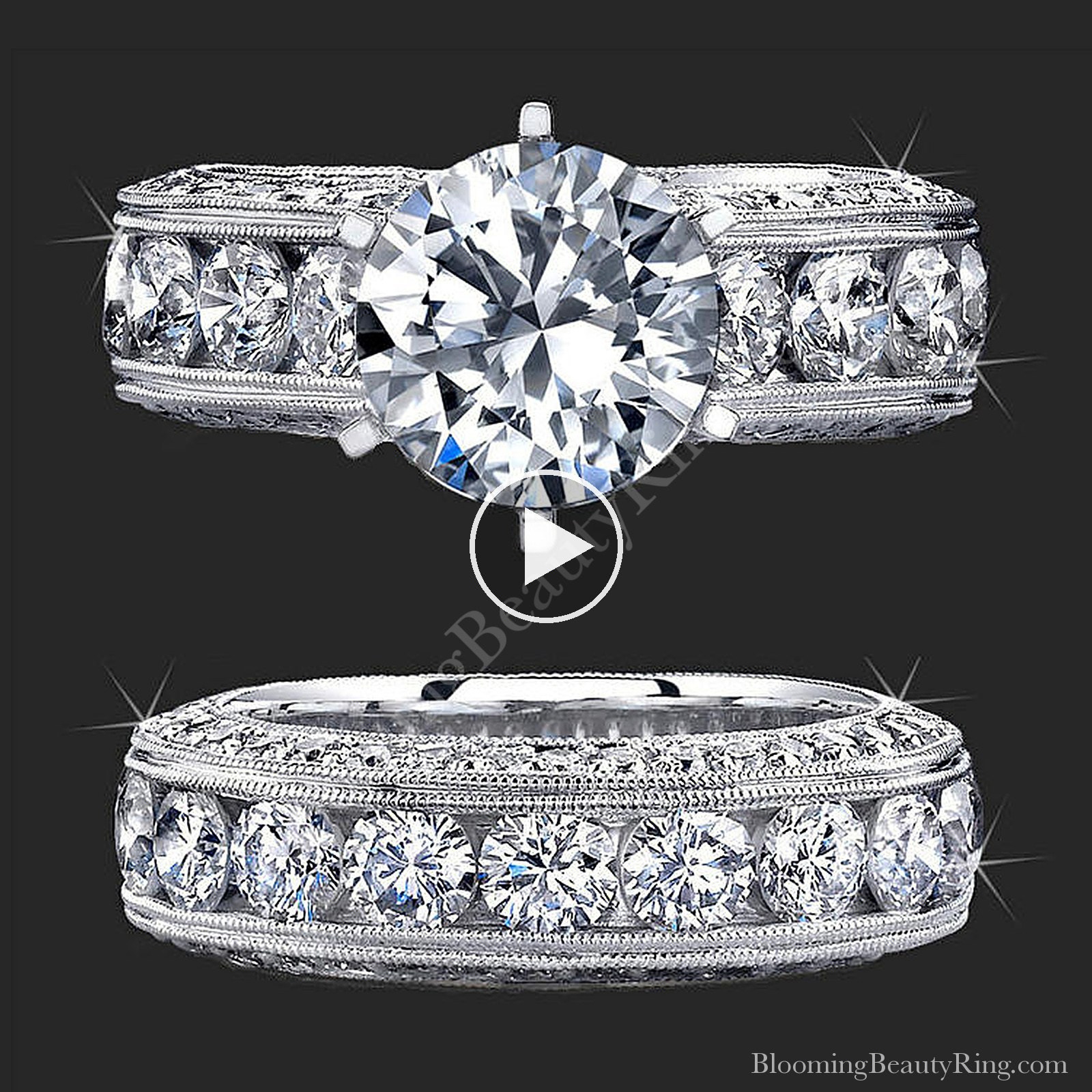 Spectacular 4.20 ctw. Top Quality Round Diamond Engagement Ring Set – bbr389set video