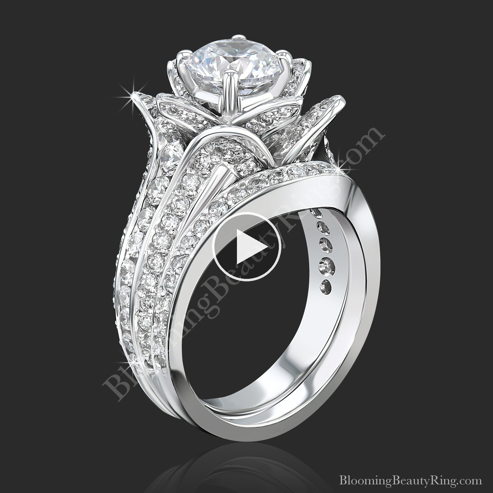 1.67 ctw. Original Small Blooming Beauty Flower Ring Set – bbr434mset standing up video