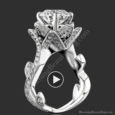 The Large Lotus Swan 1.48 ct. Diamond Engagement Flower Ring – bbr626 standing up video