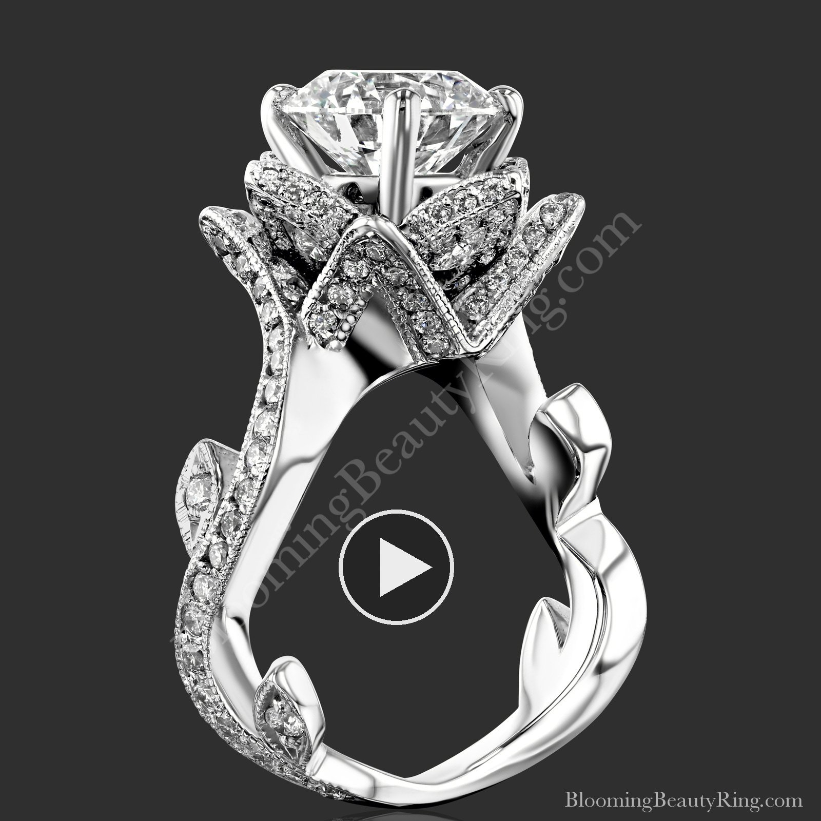 The Large Lotus Swan 1.48 ct. Diamond Engagement Flower Ring – bbr626 standing up video