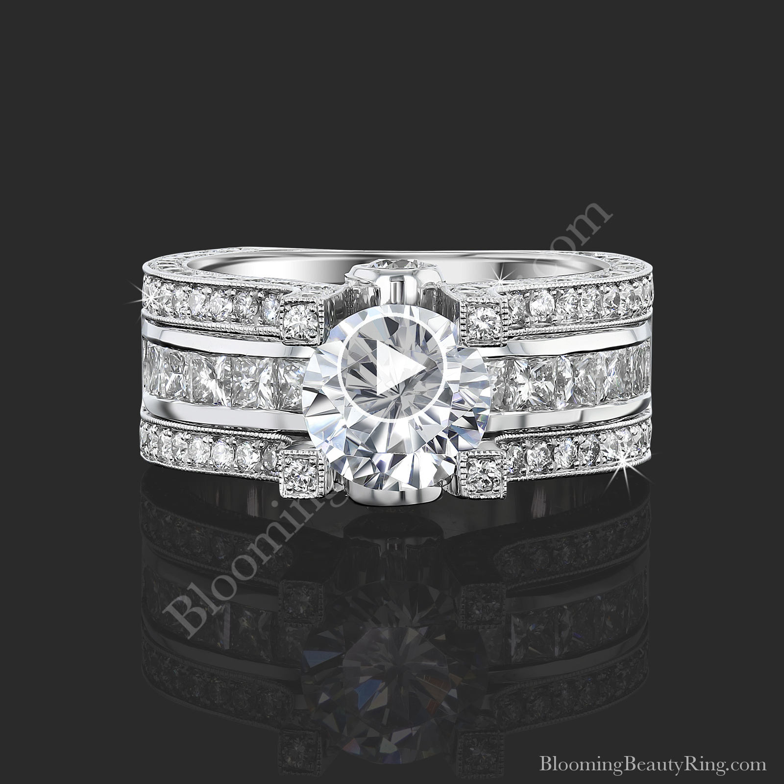 New Design Wide Band Diamond Engagement Ring With Tension Set Diamond – bbr744e laying down video